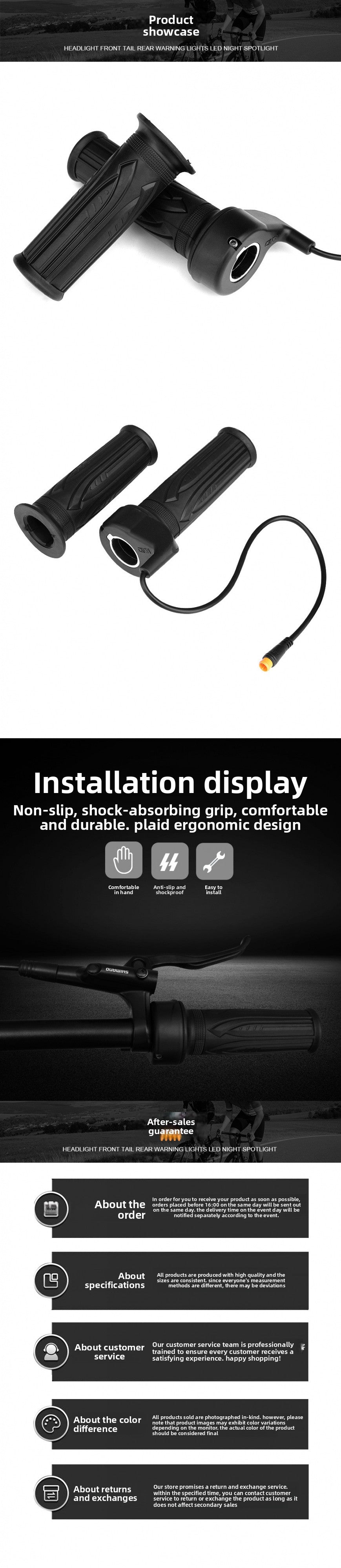 Ebike Full Twist Throttle 12V-72V, WP Connector Ebike Throttle Grip, 20X Full Grip Throttle Replacement