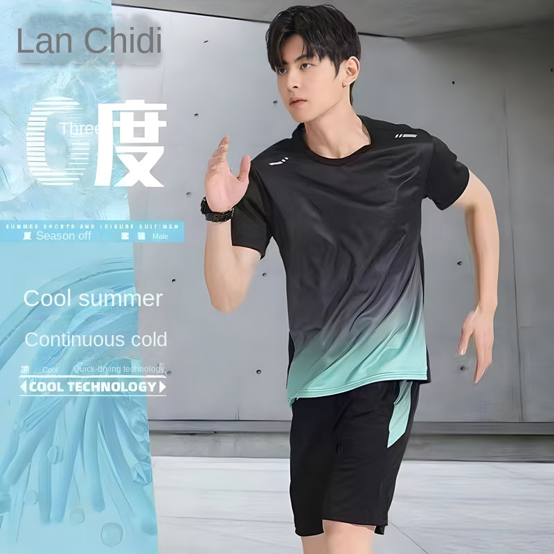 Sports Suit Men and Women Summer Silk Ice Quick-DryingTT-shirt Short Sleeve Basketball Training Fitness Clothes Morning Run Running Suit Equipment