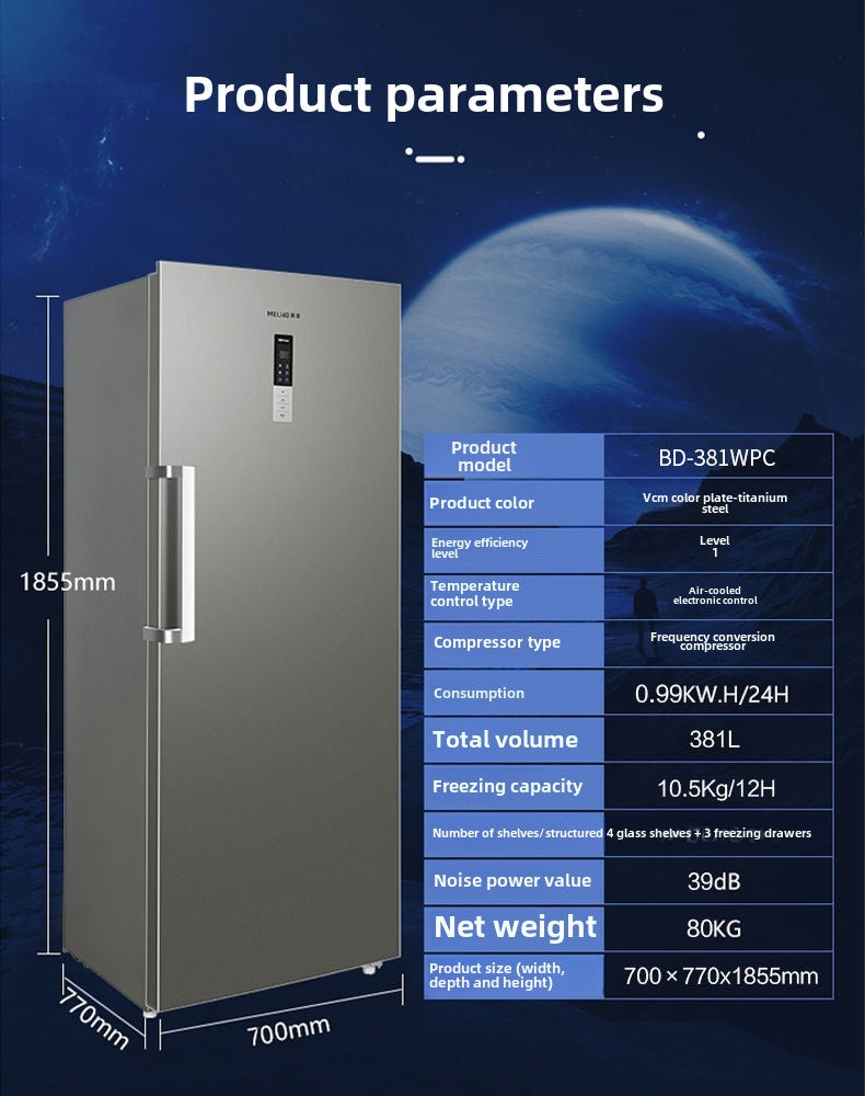 Meiling 381/311 Liter Upright Freezer Frost-Free Chest Freezer Household Drawer Large Capacity Commercial Direct Cooling 118 Liters