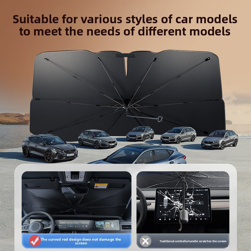Car Sunshade Umbrella Glass Sunshade Sun Protection Cover Car Umbrella Heat Insulation Sunshade Curtain Car-mounted Foldable Titanium Silver Front Shield
