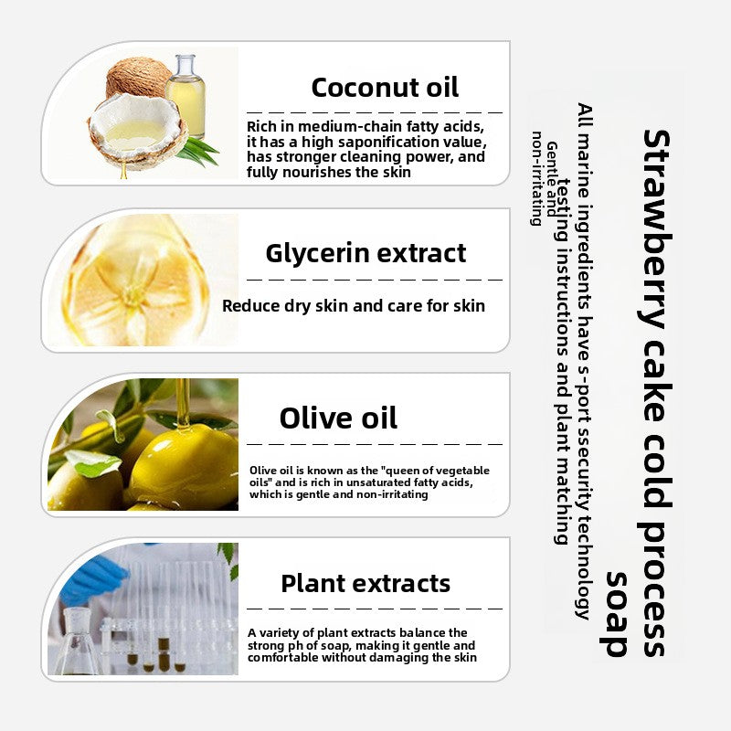 Vegetable Oil Strawberry Cake Essential Oil Cold Process Handmade Soap Refreshing Oil Control Unisex Cleansing Soap Cold Soap