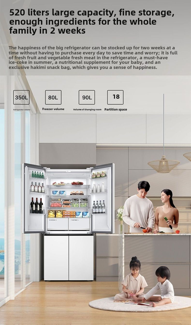 TCL 520L T5 Cross Door Ultra-thin Built-in Inverter Frost-free White Refrigerator R520T5-U