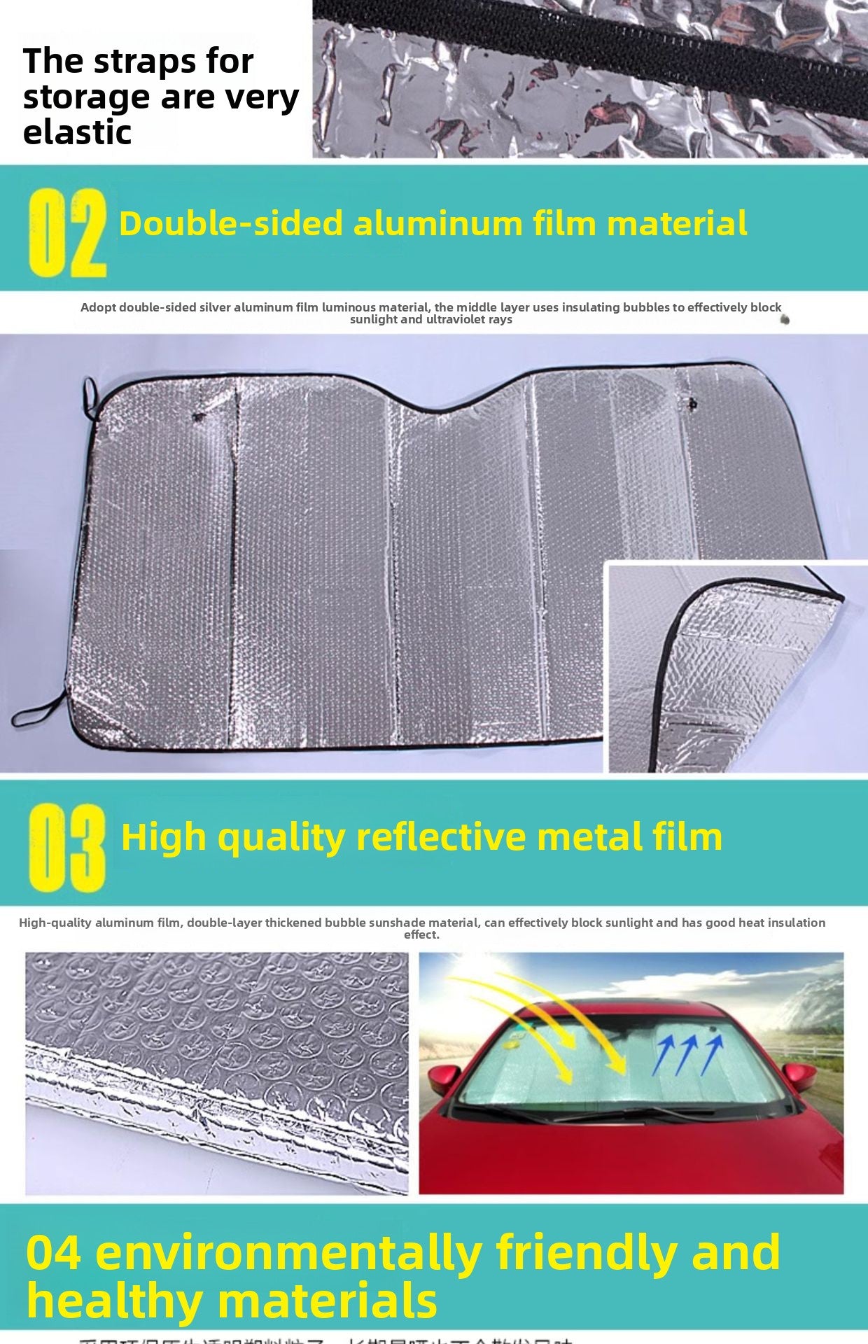 Car Front Sunshade Heat Insulation Film Interior Front and Rear Windshield Sunshade Curtain Aluminum Foil Car Sunshade Panel