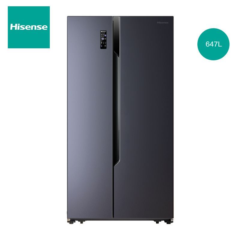 Холодильник Hisense объемом 647 литров, двухдверный, первоклассный, с двойным частотным преобразователем, энергосберегающий, большой вместимостью, воздушным охлаждением и системой No Frost. 