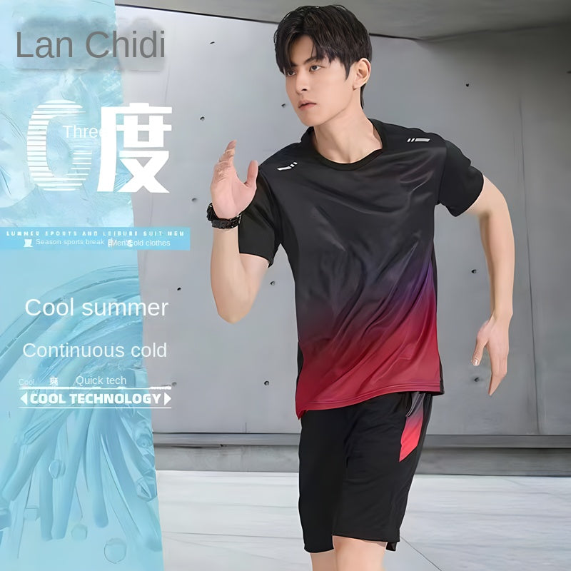 Sports Suit Men and Women Summer Silk Ice Quick-DryingTT-shirt Short Sleeve Basketball Training Fitness Clothes Morning Run Running Suit Equipment
