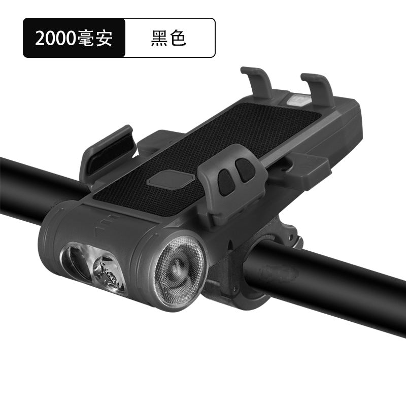 Factory Customized New Product Bicycle Light Headlight Five-in-One Mountain Bike Riding Light Equipment Mobile Phone Stand Horn Light