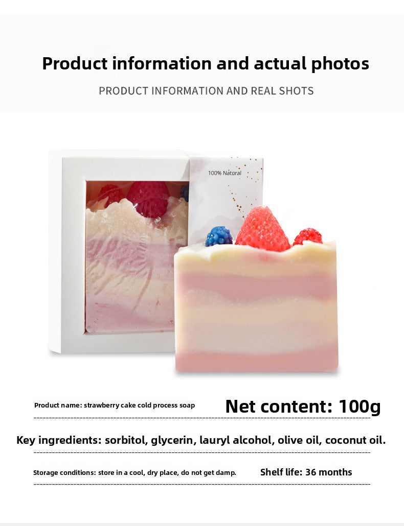 Vegetable Oil Strawberry Cake Essential Oil Cold Process Handmade Soap Refreshing Oil Control Unisex Cleansing Soap Cold Soap