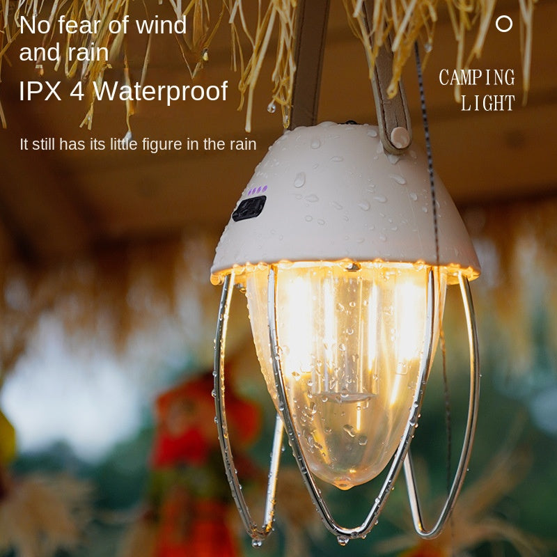 New Camping Lantern Rechargeable Portable Outdoor Mountain Camping White Light Warm Light Type-C Charging Tent Light