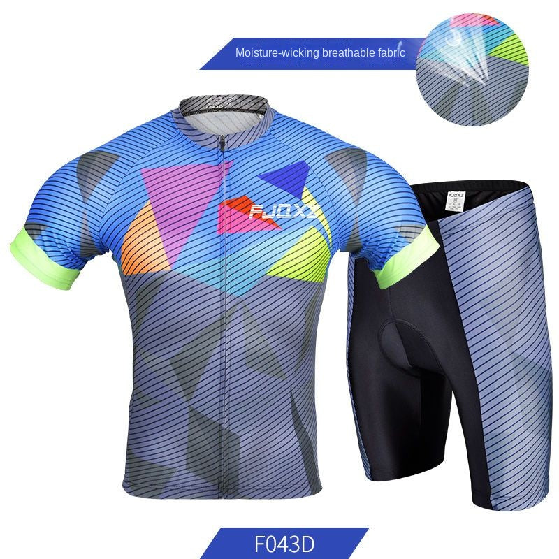 Fjqxz Summer Breathable Bicycle Short-Sleeve Cycling Clothes Suit Mountain Bike Clothing Road Bike Thin Men's Equipment