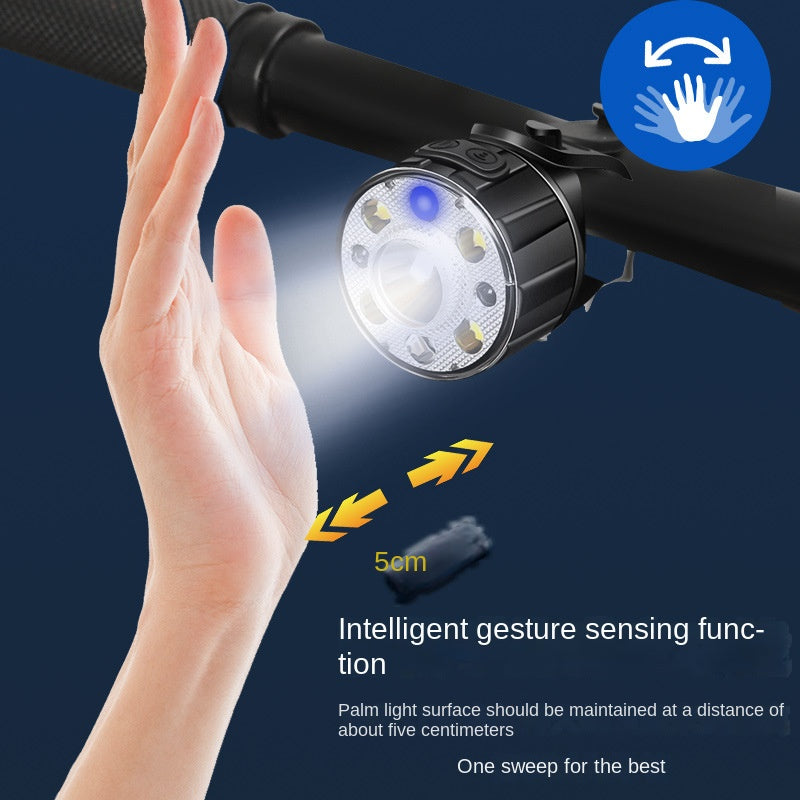 Bicycle Light Headlight Wave Induction Night Riding Lights Mountain Bike Multi-Function Rechargeable Strong Light Bicycle Cycling Fixture Light