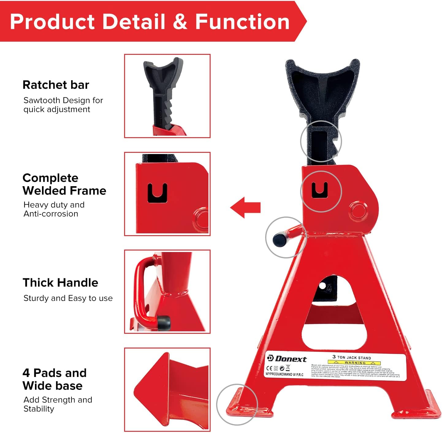 12 Ton Heavy Duty Screw Jack Stands - Industrial Car & Truck Lift