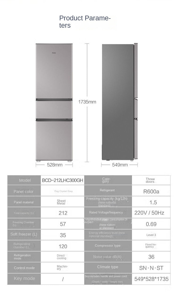 Haier Refrigerator 212L 3 doors little frost