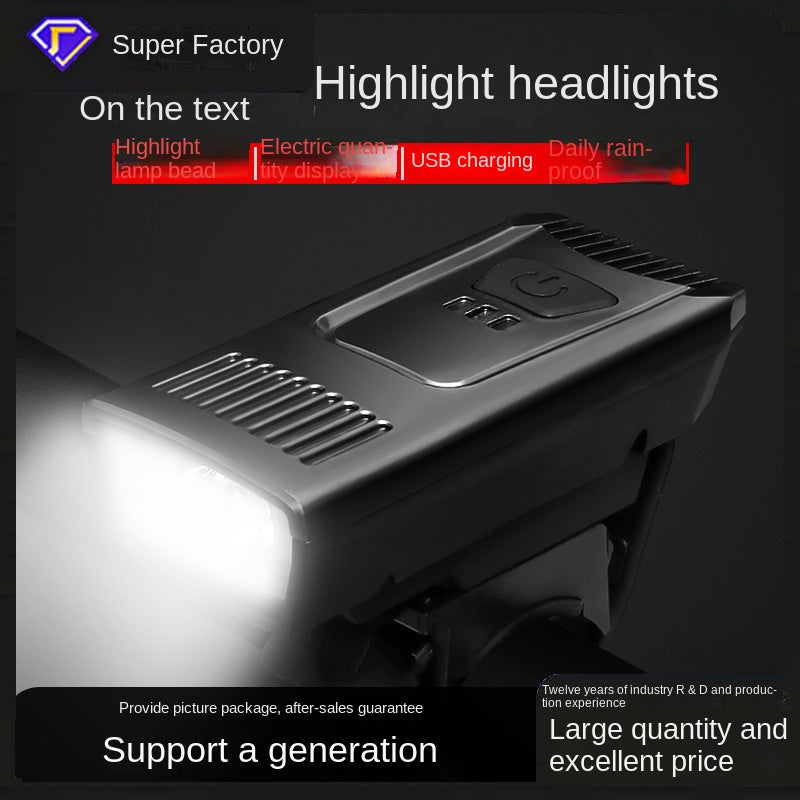 Bicycle Headlight Headlight Cycling Fixture Cycling Mountain Bike USB Rechargeable Lighting Headlight Cycling Headlight