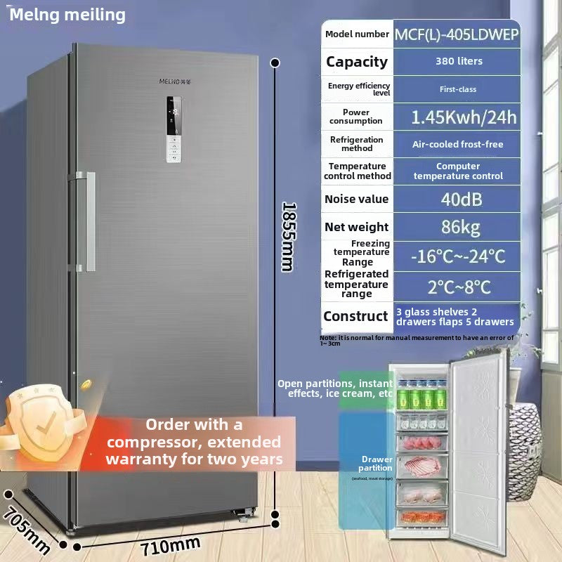 Meiling 381/311 Liter Upright Freezer Frost-Free Chest Freezer Household Drawer Large Capacity Commercial Direct Cooling 118 Liters