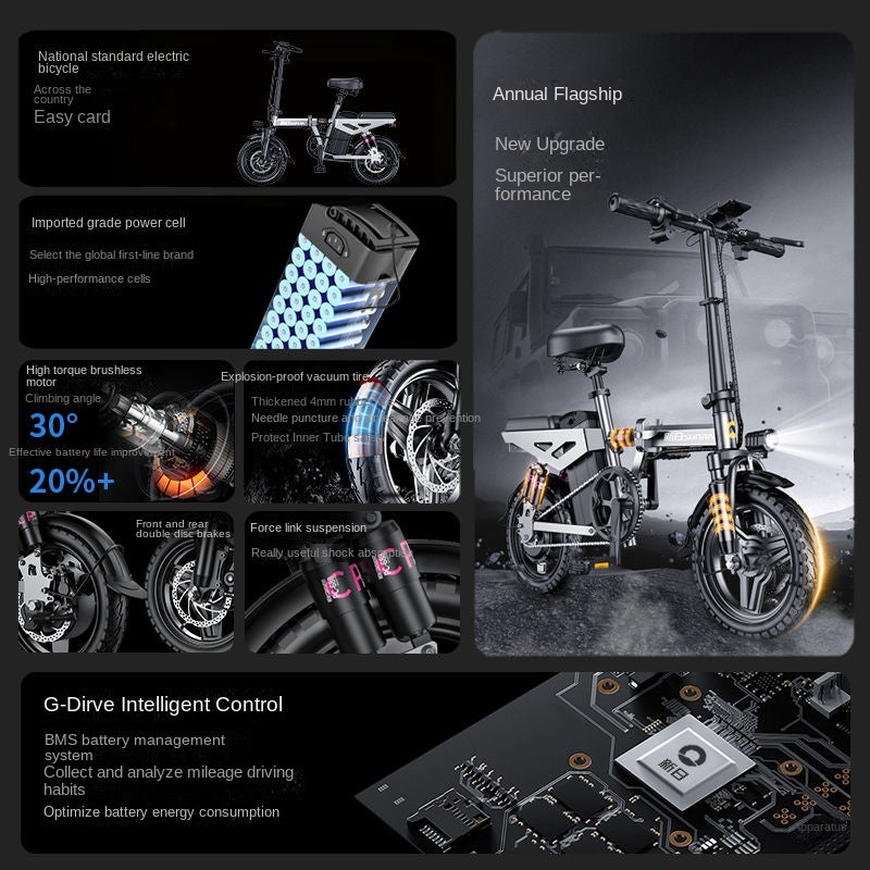 2025 New Model New National Standard Foldable Electric Bicycle Long Battery Life Can Be Placed in Trunk Adult Electric Bike