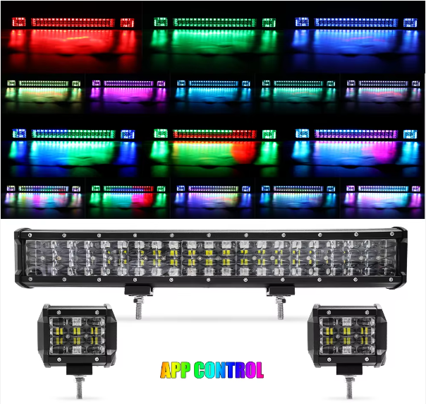 Светодиодная балка Barra De Luz 4'' 20'' с управлением через приложение, RGB, 4x4, RGBW, многоцветная, с эффектом погони и ореолом, для внедорожников Polaris ATV. 