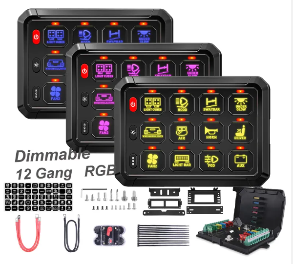 Панель с 12 переключателями включения/выключения RGB для морских и лодочных автомобилей, 12-х и 24-вольтовых, с блоком управления для внедорожных фар. 