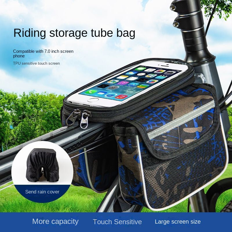 Bicycle Bag Touch Screen Bag Upper Tube Bag Waterproof Saddle Bag Mountain Bike Front Beam Bag Cycling Fixture and Fitting Storage Bag