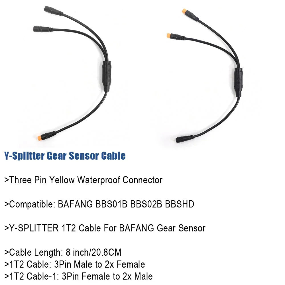 Ebike Signal Sensor Waterproof Main Cable Y-Splitter 1-to-2 Power Connector for BBS01 BBSHD Mid Drive Motor Kit