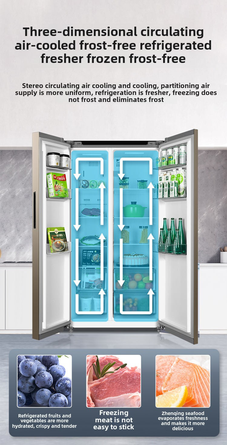 Midea Refrigerator 523L Double Frequency Conversion Household Energy Saving Antibacterial Pure Odor Air Cooling Frostless Double Door Large Capacity Refrigerator