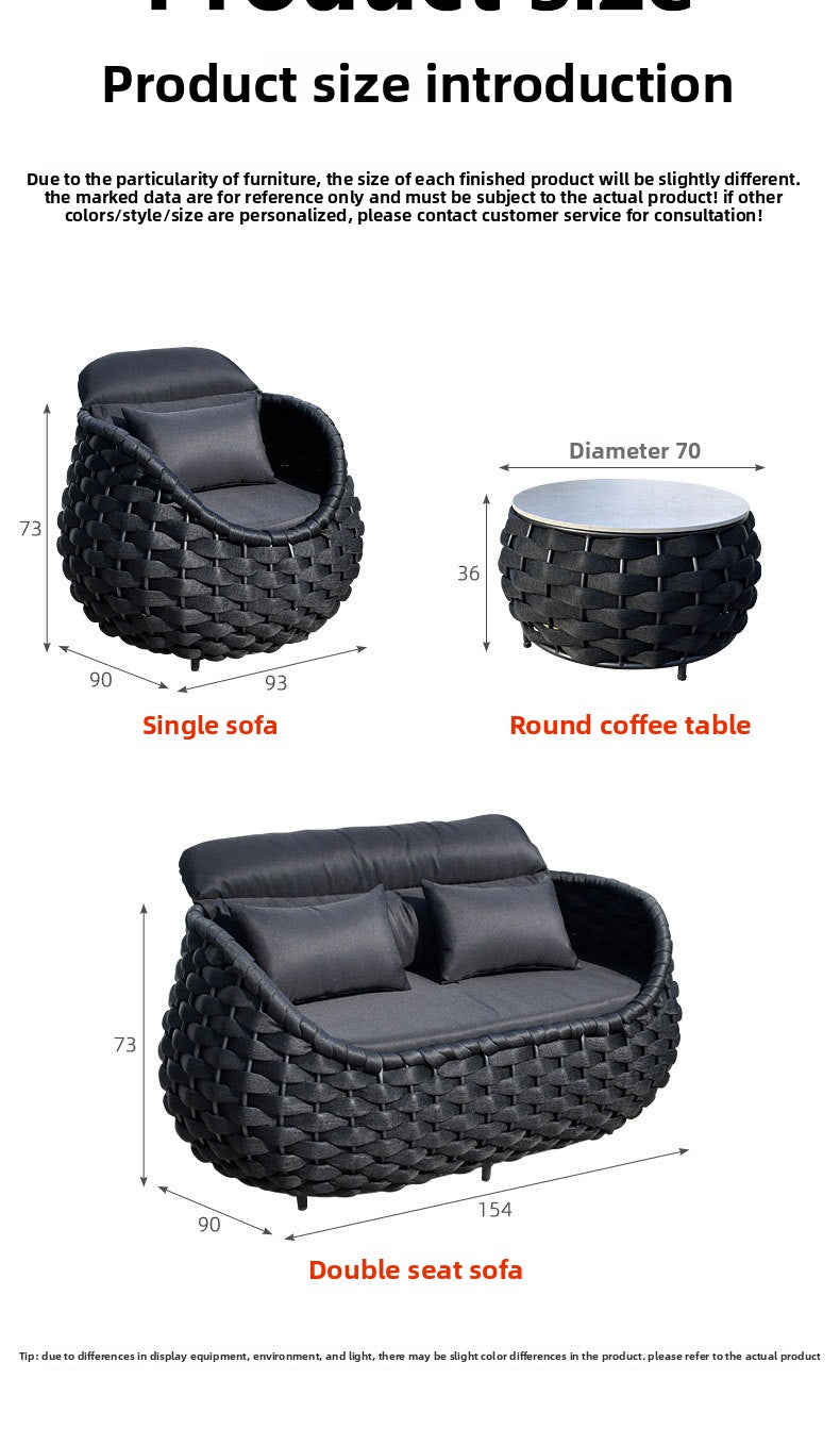 Outdoor Sofa High-End Homestay Villa Courtyard Garden Waterproof Sunproof Rattan Single Rattan Chair Furniture Coffee Table Set