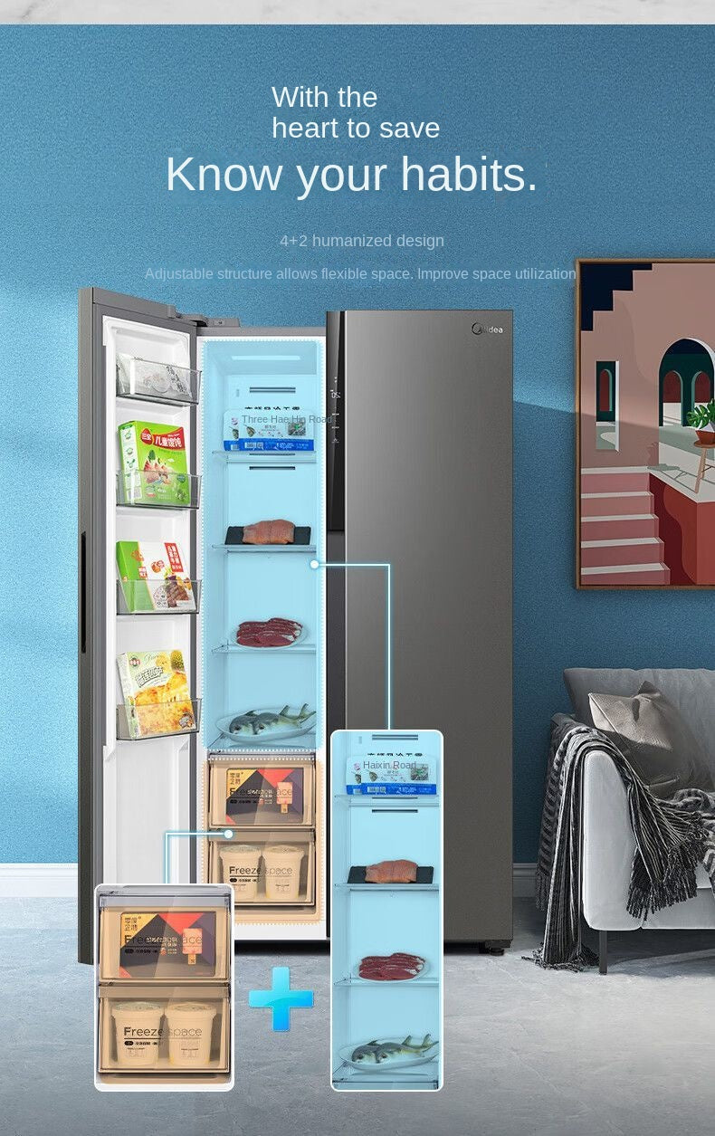 Midea 555L First-Class Energy Efficiency Dual Inverter Side-by-Side Energy-Saving Frost-Free Odor-Free Ultra-Thin Large Capacity Refrigerator