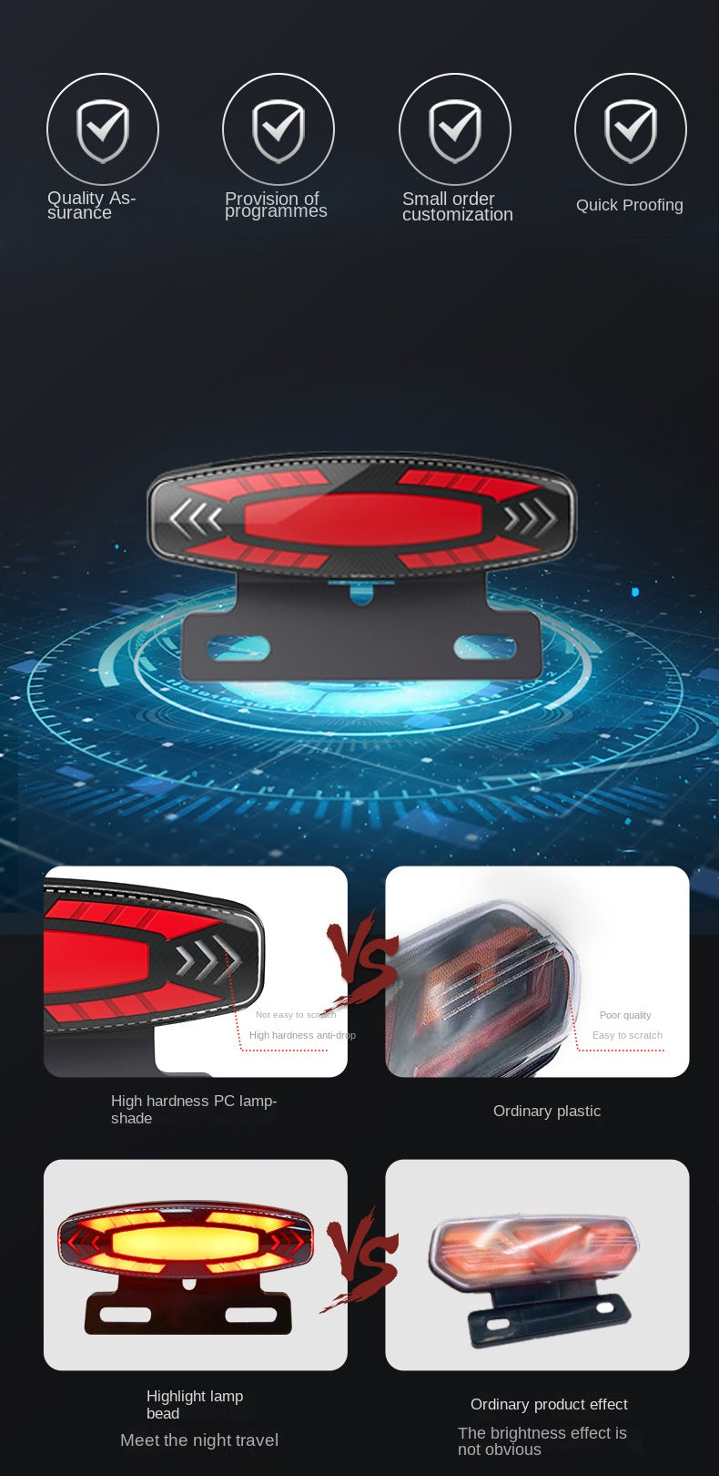 New Safety Night Riding LED High Brightness Electric Bike Brake Rear Light Waterproof Racing Steering Electric Bike Tail Light