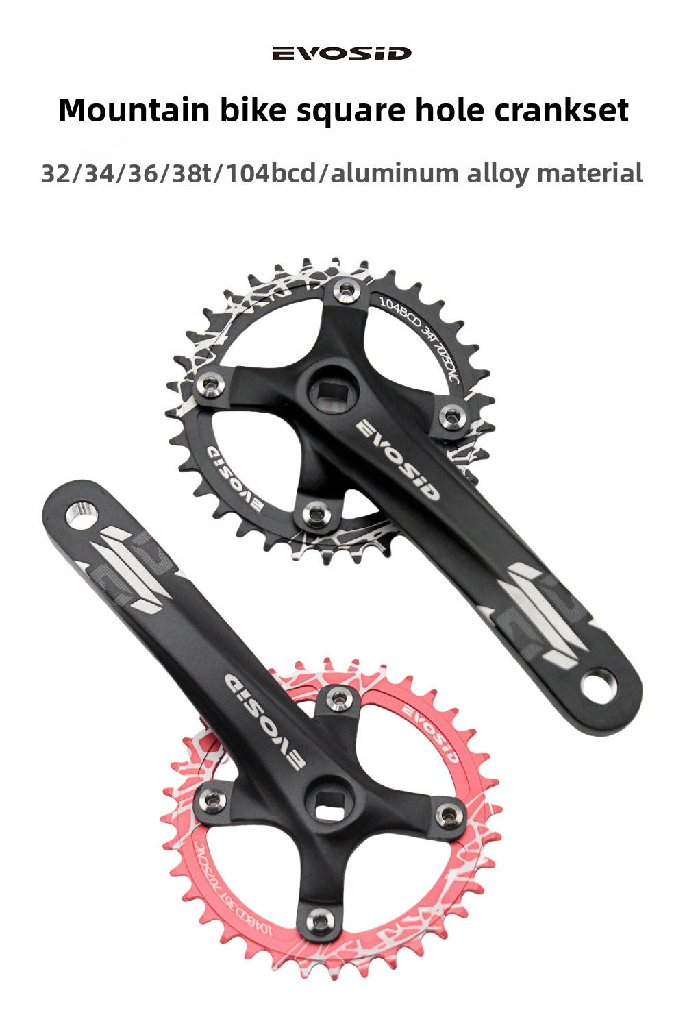 EVOSID Mountain Bike Crankset 104BCD Square Hole Crank 8/9/10/11/12 Speed Modified Single Chainring