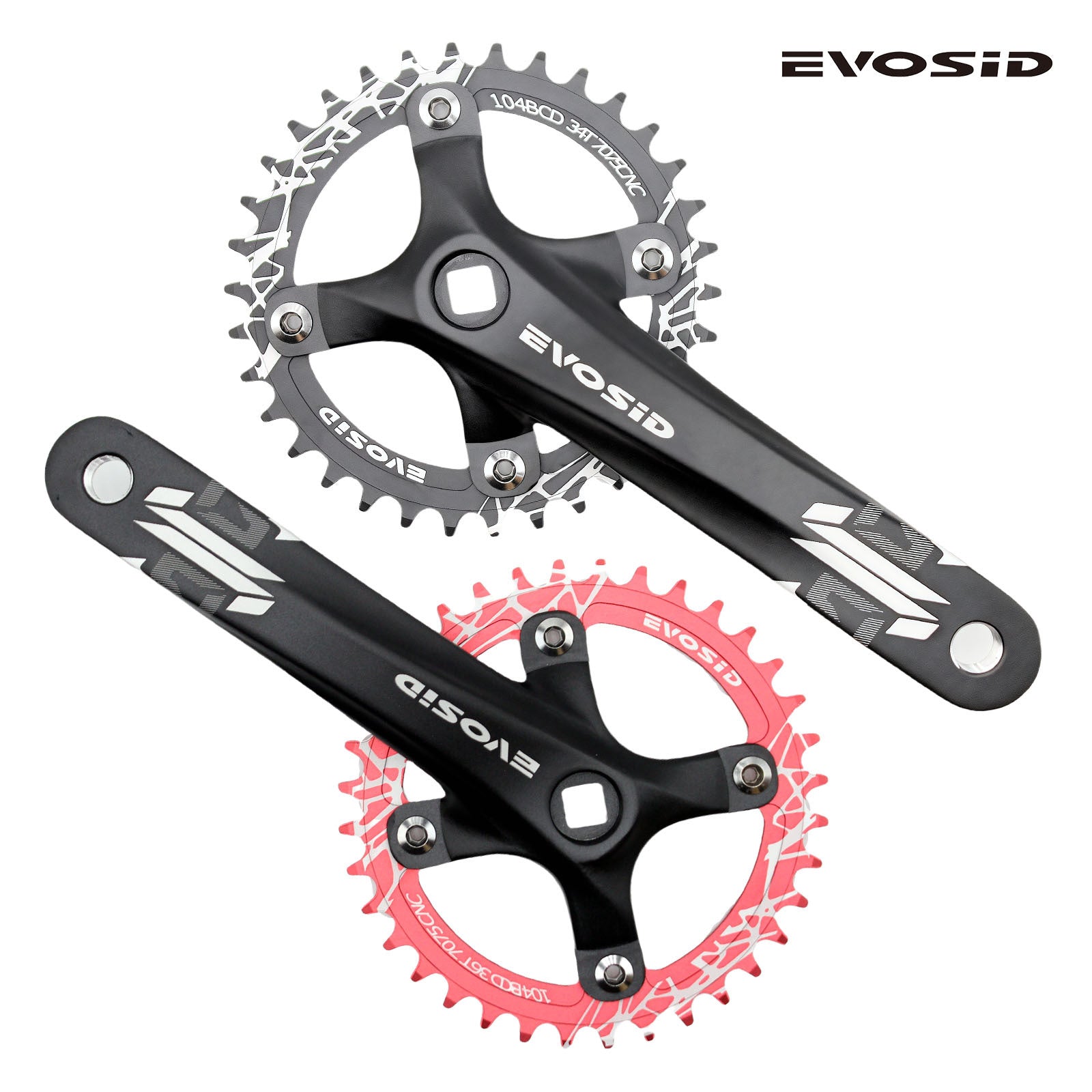 EVOSID Mountain Bike Crankset 104BCD Square Hole Crank 8/9/10/11/12 Speed Modified Single Chainring
