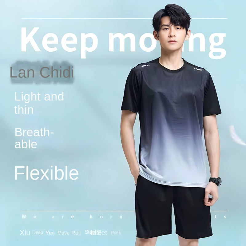 Sports Suit Men and Women Summer Silk Ice Quick-DryingTT-shirt Short Sleeve Basketball Training Fitness Clothes Morning Run Running Suit Equipment