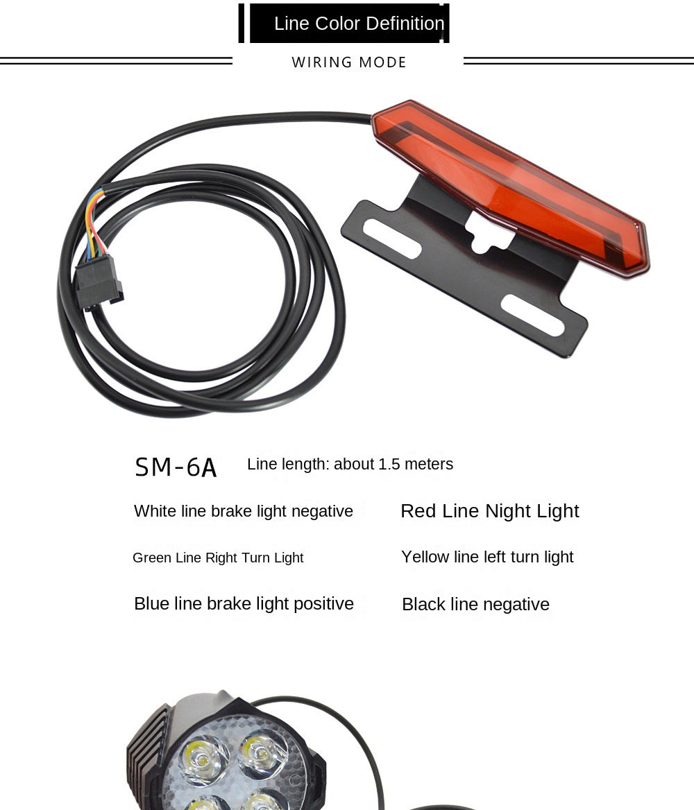 Electric Bicycle High Brightness Front Light Tail Light Brake Turn Signal Combination Five-Star Switch Button Scooter Modification Parts