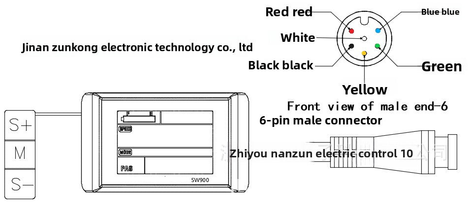 ZUNCONTROL Electric Bicycle Scooter UART Smart Instrument S866-A Model 5-Core Waterproof Head