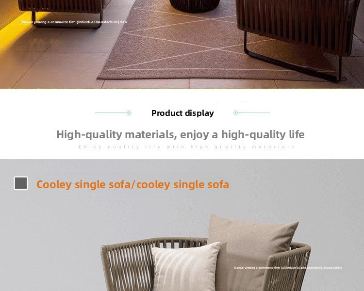 Outdoor Sofa Sunproof Waterproof Leisure Living Room Balcony Outdoor Courtyard Coffee Table Three-Person Rattan Furniture Homestay Rattan Chair