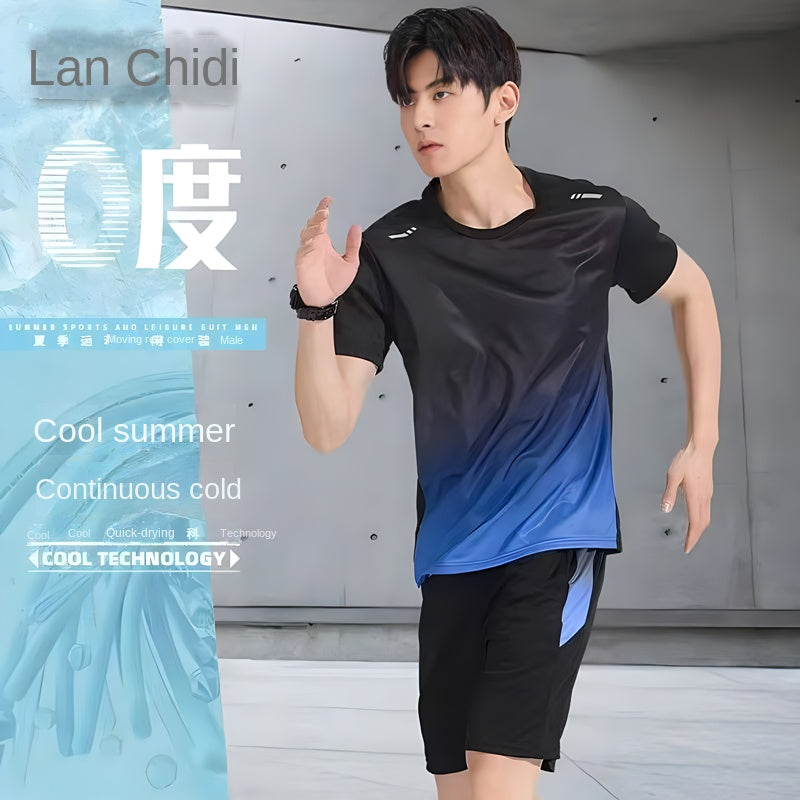 Sports Suit Men and Women Summer Silk Ice Quick-DryingTT-shirt Short Sleeve Basketball Training Fitness Clothes Morning Run Running Suit Equipment