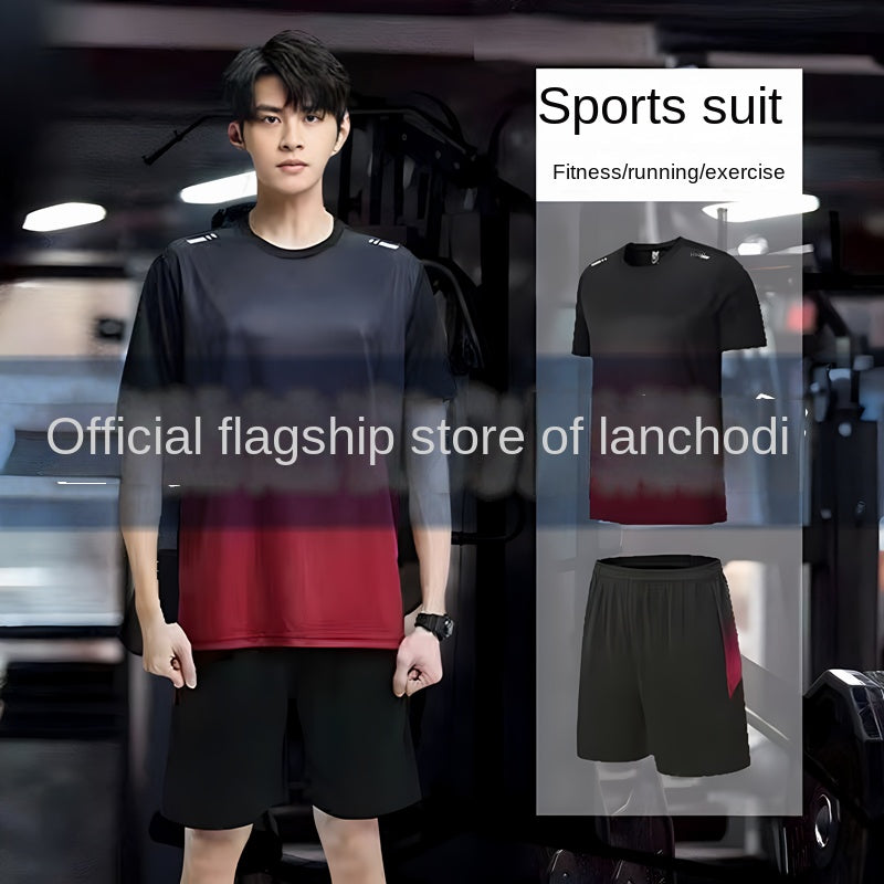 Sports Suit Men and Women Summer Silk Ice Quick-DryingTT-shirt Short Sleeve Basketball Training Fitness Clothes Morning Run Running Suit Equipment