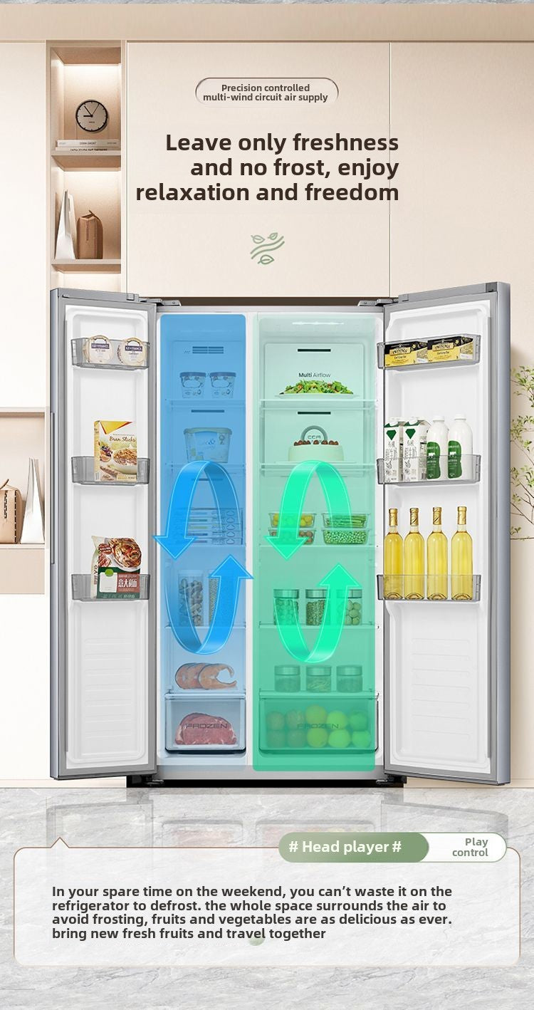 [Government Subsidy 15%] Ronshen Refrigerator 535L Open Double Door Large Capacity Air-Cooled Double Door Large Freezer