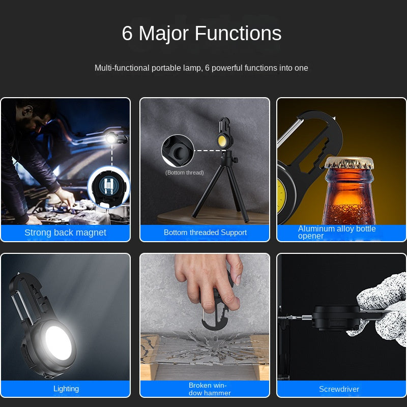 Multifunctional Portable USB Mini Keychain Light Highlight Cob Work Light Maintenance Light Emergency Outdoor Camping Lantern