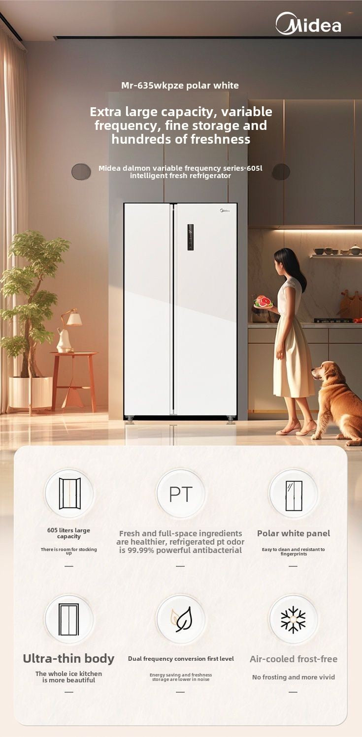 Midea MR-635WKPZE Double Open Double-Door Refrigerator Frost-Free First-Class Double Frequency Conversion Pure Odor Large Capacity White