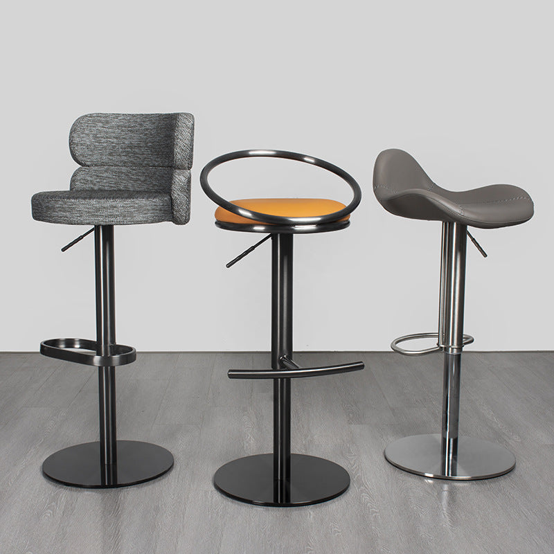 Bar Stool with Adjustable Height and Swivel Function, Backrest Bar Stool for Front Desk, Luxury Home Use Chair, Iron Art Stainless Steel High Stool