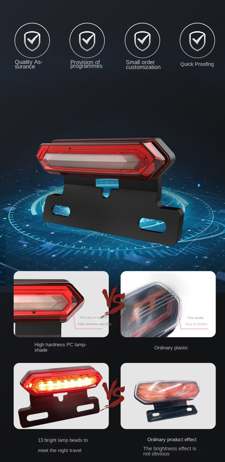 Night Running Red Blue Flashing Electric Bike Tail Light Waterproof Driving Assistance Battery Bicycle LED Brake Warning Tail Light