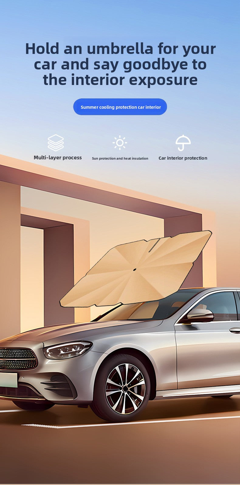 Car Sunshade Umbrella Glass Sunshade Sun Protection Cover Car Umbrella Heat Insulation Sunshade Curtain Car-mounted Foldable Titanium Silver Front Shield