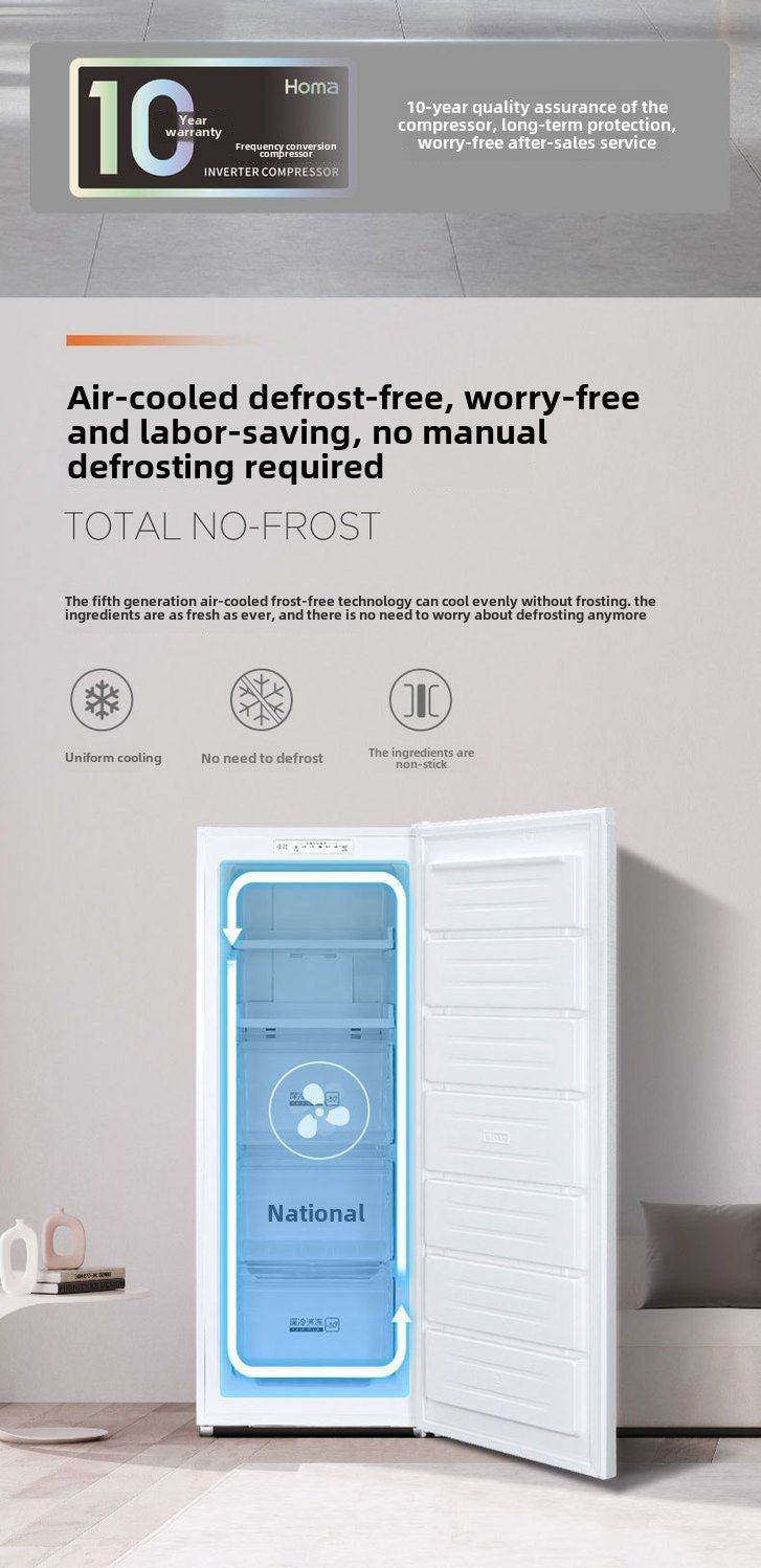 Homa First-Class Energy Efficiency Double Frequency Conversion Upright Refrigerators Household Cabinet Freezer Air Cooling Frostless Deep Cold Quick-Frozen Small Mini
