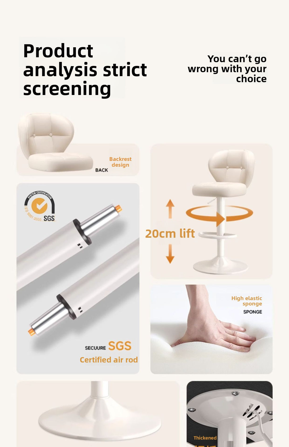 Comfortable Widened Seat Front Desk Cashier Bar Stool Light Luxury High Leg Stool Home Lifting Rotating Backrest Bar Chair