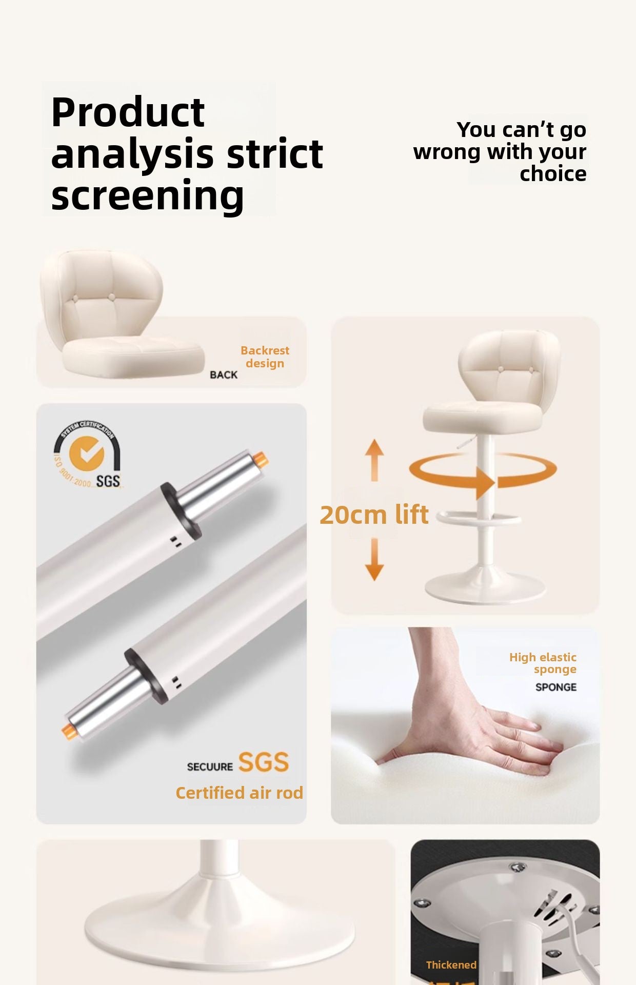 Comfortable Widened Seat Front Desk Cashier Bar Stool Light Luxury High Leg Stool Home Lifting Rotating Backrest Bar Chair