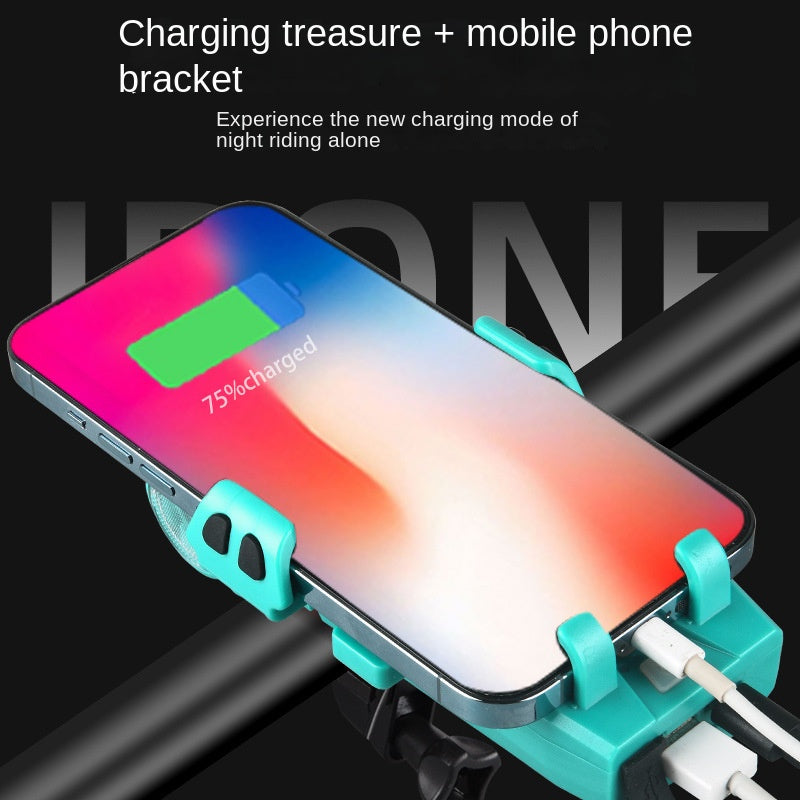 Factory Customized New Product Bicycle Light Headlight Five-in-One Mountain Bike Riding Light Equipment Mobile Phone Stand Horn Light
