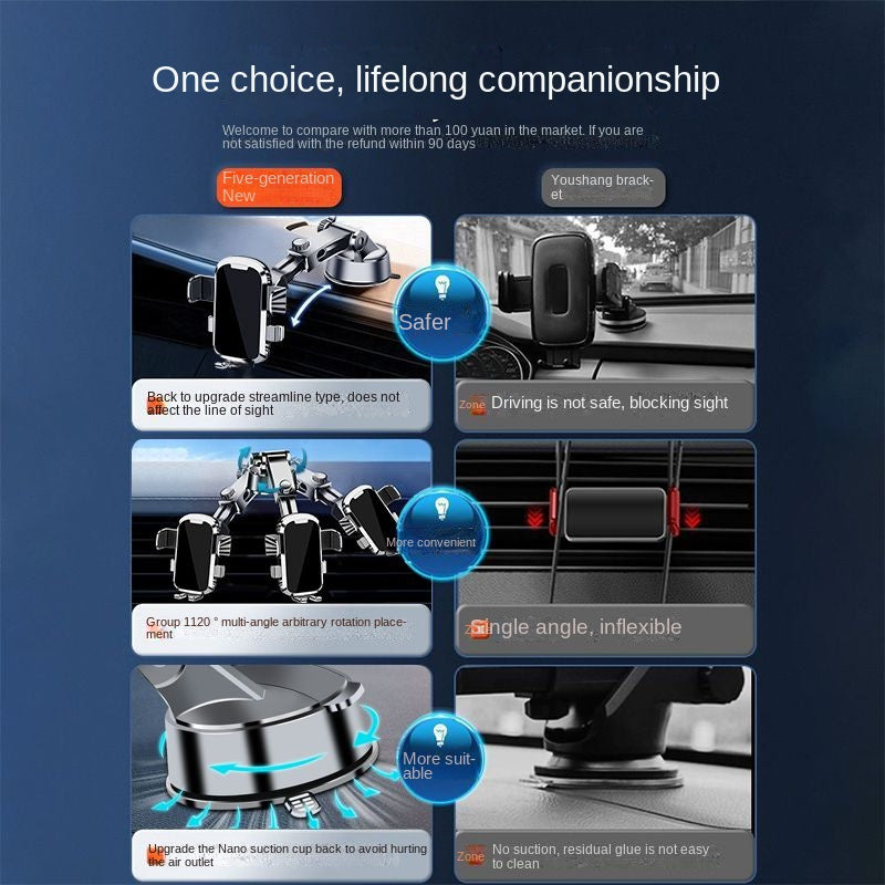 2024 New Car Phone Holder Suction Cup Dashboard Retractable Car Navigation Mobile Phone Stand