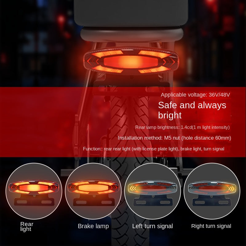 New Safety Night Riding LED High Brightness Electric Bike Brake Rear Light Waterproof Racing Steering Electric Bike Tail Light