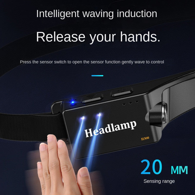 Factory Headlamp Outdoor Head Lamp USB Waterproof Dual Light Source Night Running Lamp Wave Induction Headlamp Mountaineering Camping Lamp