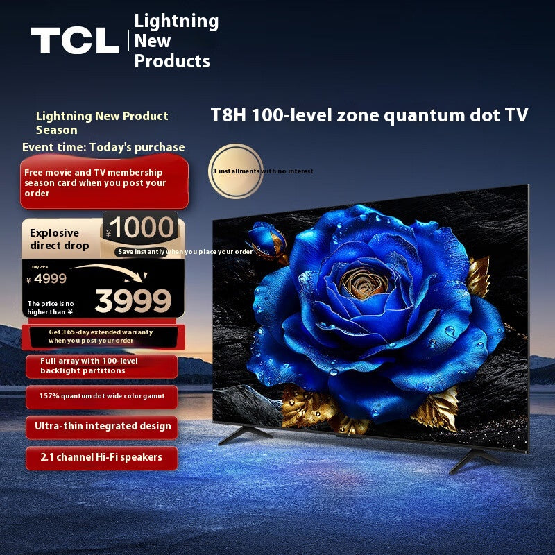 Телевизор TCL 65t8h 65 дюймов, 100-уровневая разметка, QLED, квантовые точки, ультратонкий, 2.1-канальный звук, 120 Гц, ЖК-экран для гостиной, смарт-планшет, игровой телевизор. 