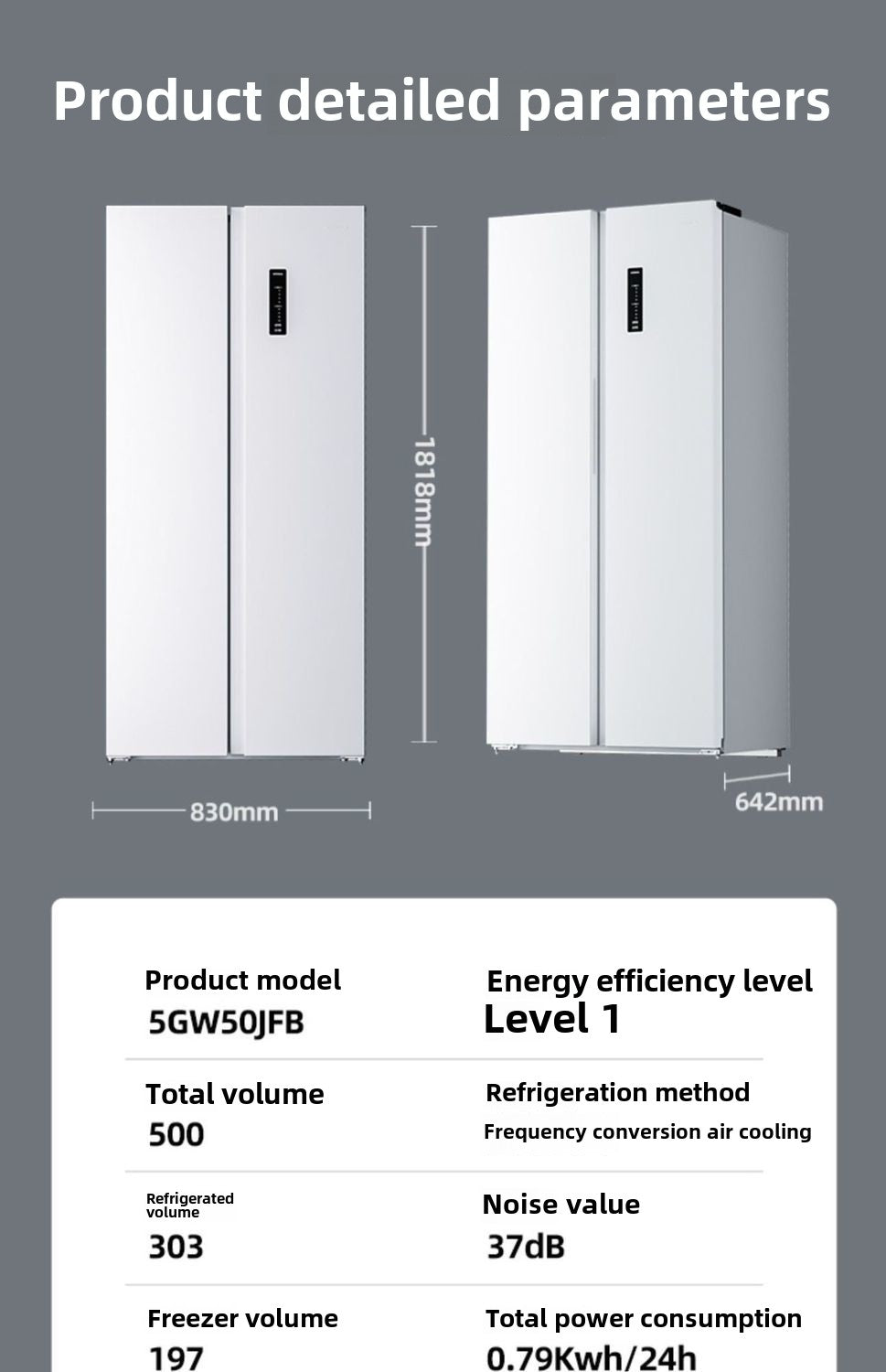 Konka 500L L Double-Door Household Electric Refrigerator Embedded Large Capacity Intelligent Freeze Storage 400 L